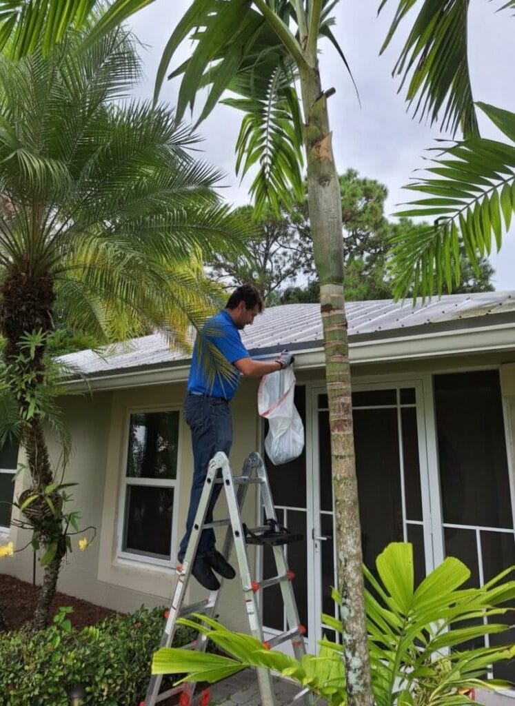 Man cleaning gutter in Hobe Sound Martin County